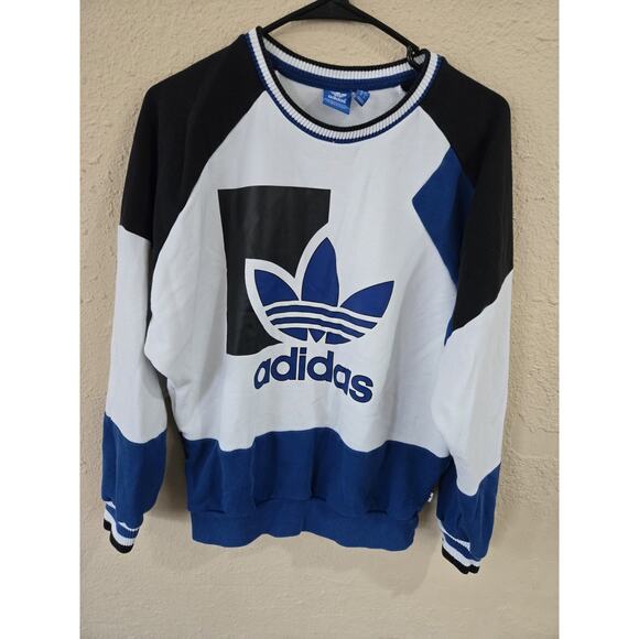 Vintage Adidas Sweatshirt, Blue/ Black/ White, Size Small Oversized With Defect - Picture 1 of 7